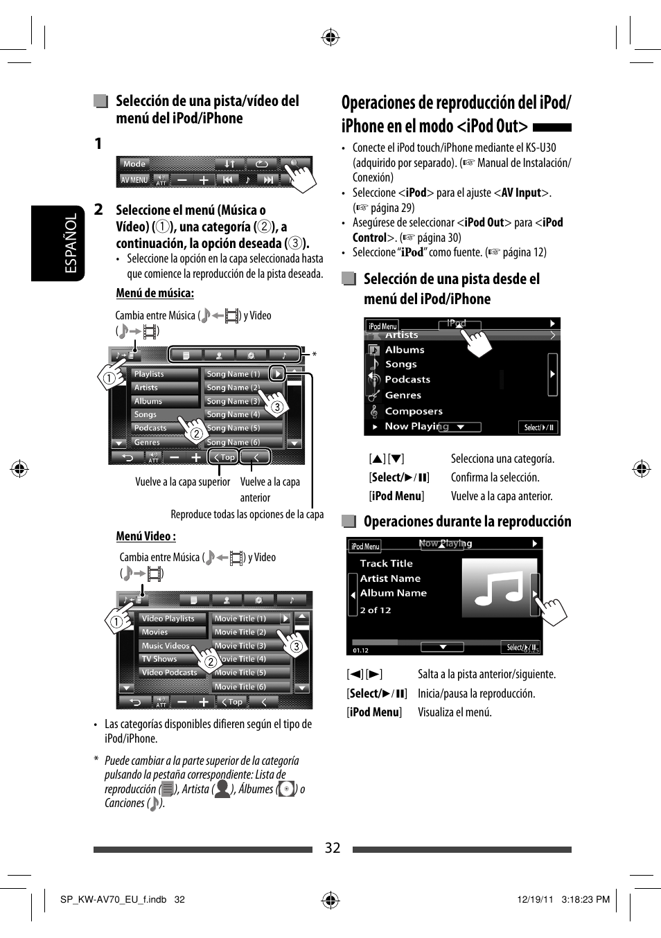 Operaciones durante la reproducción | JVC KW-AV70BT User Manual | Page 106 / 227