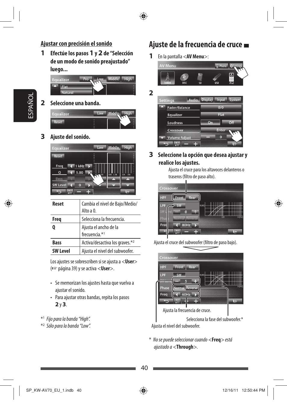 Ajuste de la frecuencia de cruce | JVC KW-AV70BT User Manual | Page 114 / 227