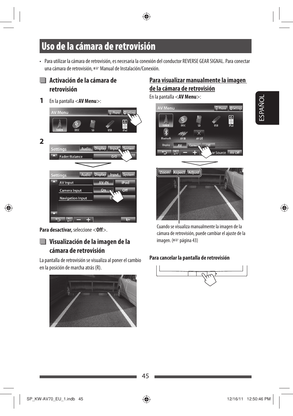 Uso de la cámara de retrovisión | JVC KW-AV70BT User Manual | Page 119 / 227