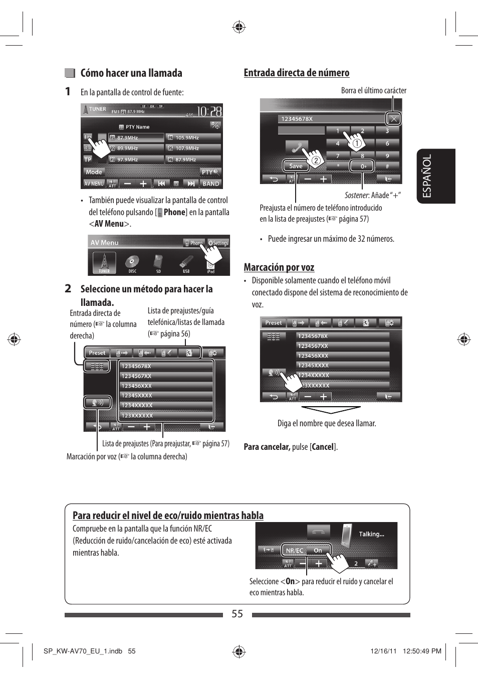 Cómo hacer una llamada | JVC KW-AV70BT User Manual | Page 129 / 227