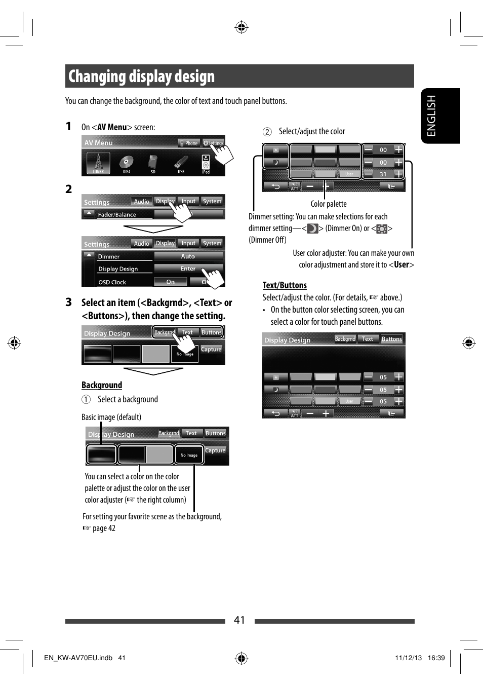 Changing display design | JVC KW-AV70BT User Manual | Page 41 / 227