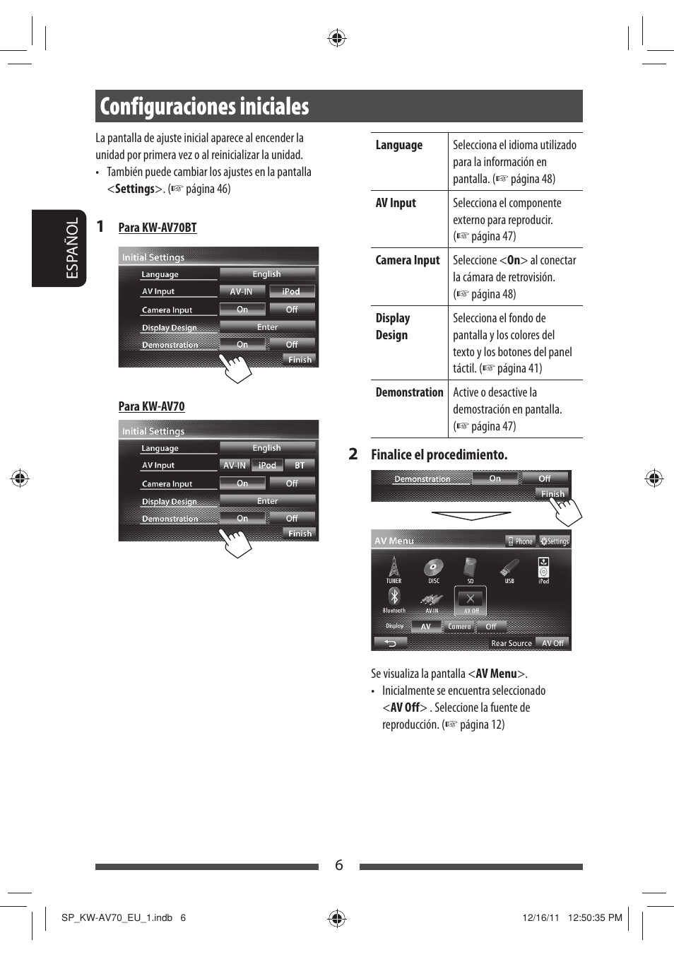 Configuraciones iniciales | JVC KW-AV70BT User Manual | Page 80 / 227