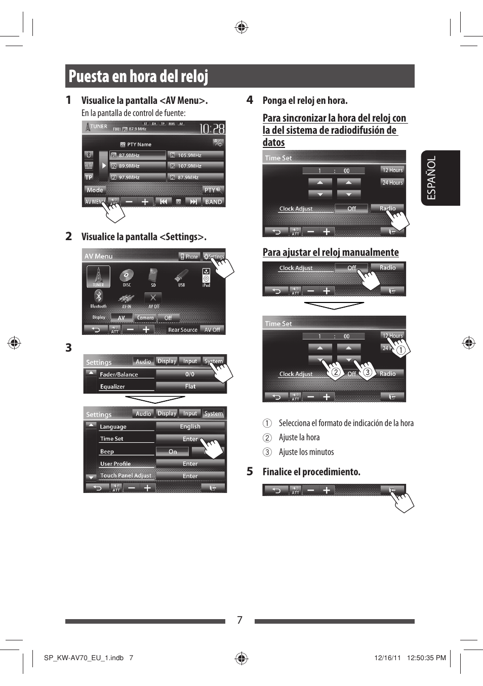 Puesta en hora del reloj | JVC KW-AV70BT User Manual | Page 81 / 227