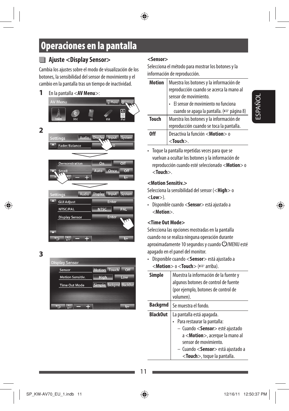 Operaciones en la pantalla | JVC KW-AV70BT User Manual | Page 85 / 227