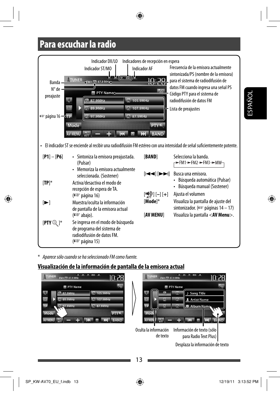 Para escuchar la radio | JVC KW-AV70BT User Manual | Page 87 / 227