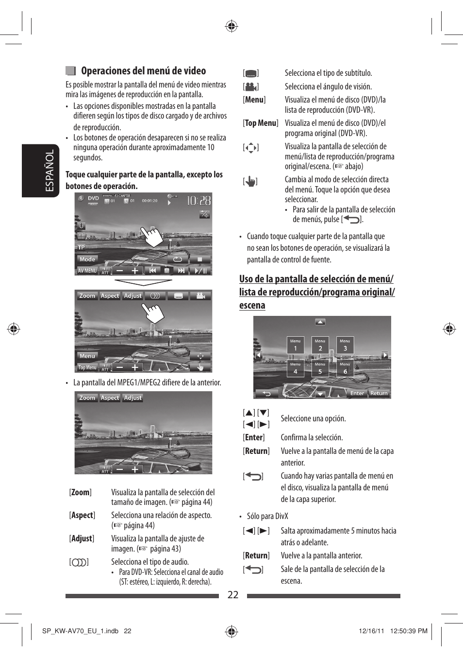 Operaciones del menú de video | JVC KW-AV70BT User Manual | Page 96 / 227
