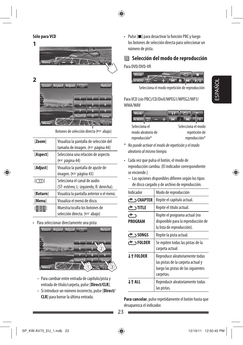 Selección del modo de reproducción | JVC KW-AV70BT User Manual | Page 97 / 227