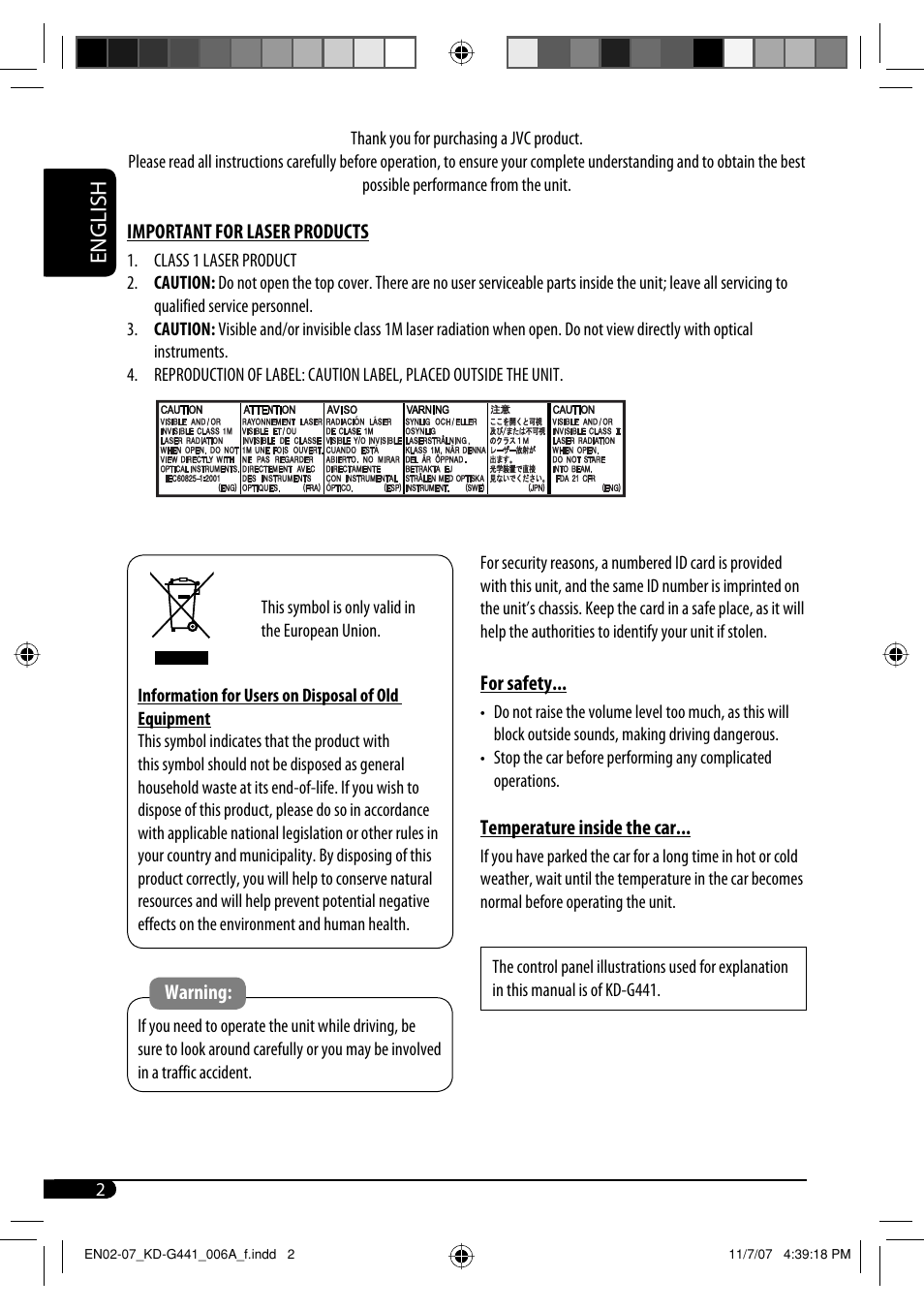 English | JVC KD-G442 User Manual | Page 2 / 74