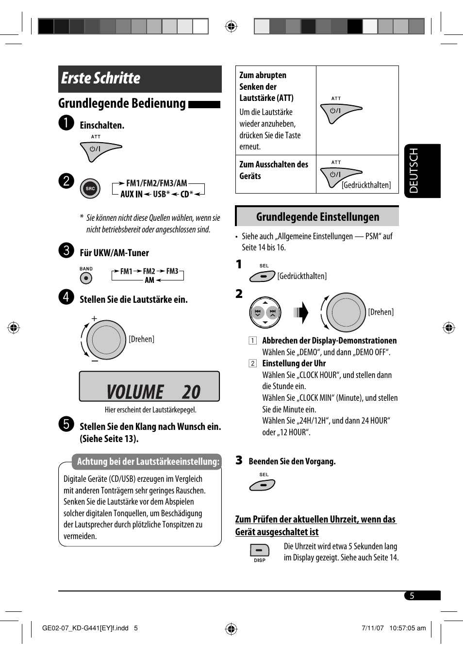 Erste schritte, Grundlegende bedienung, Grundlegende einstellungen | JVC KD-G442 User Manual | Page 29 / 74