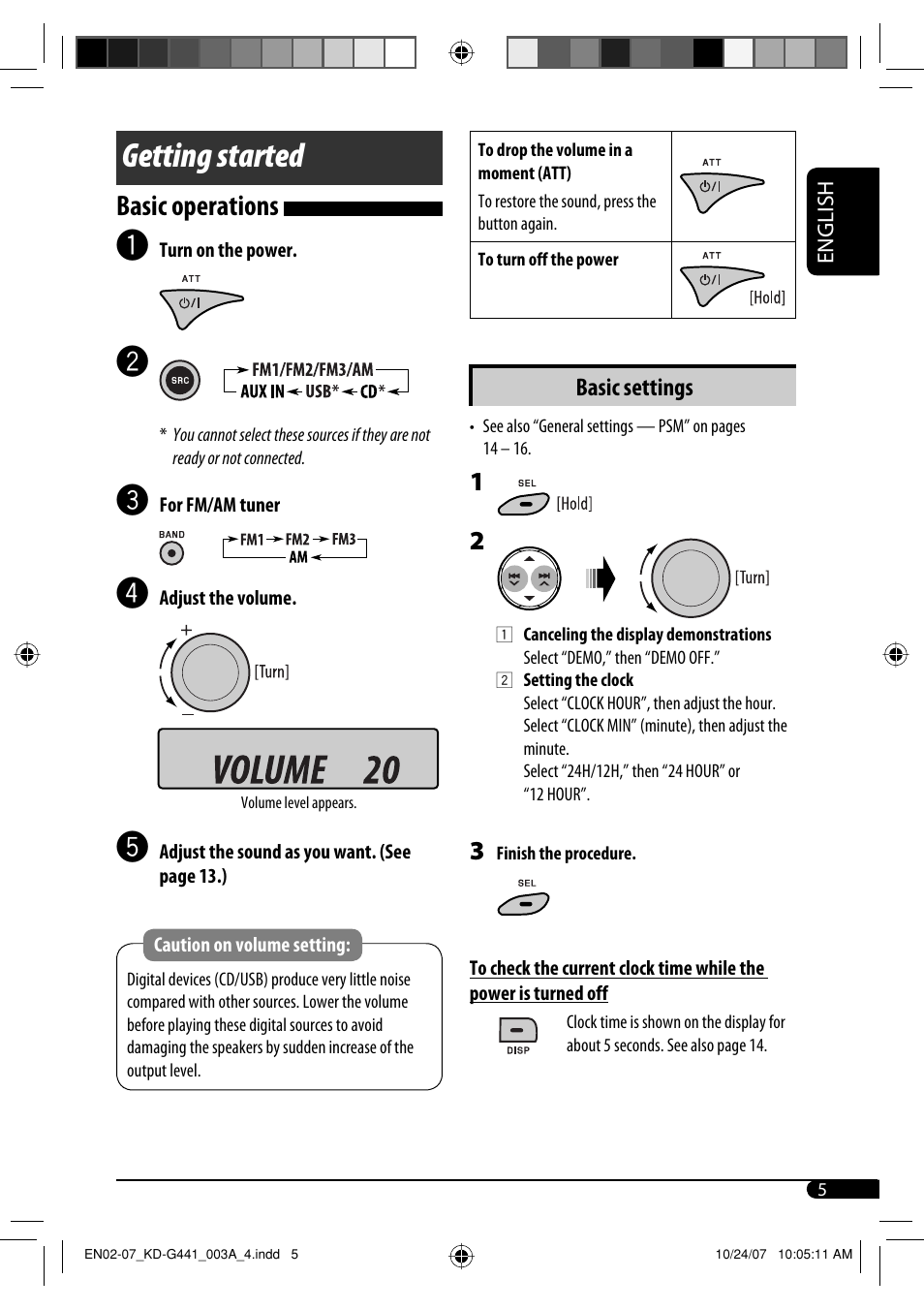 Getting started, Basic operations, Basic settings | JVC KD-G442 User Manual | Page 5 / 74