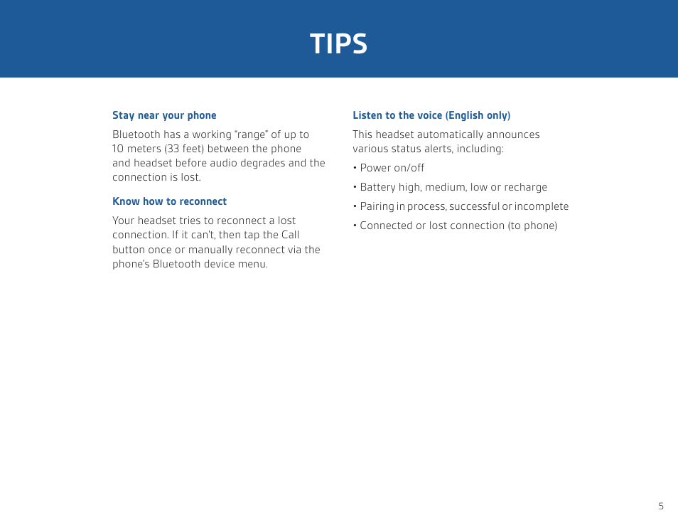 Tips | Plantronics ML20 User Manual | Page 5 / 8