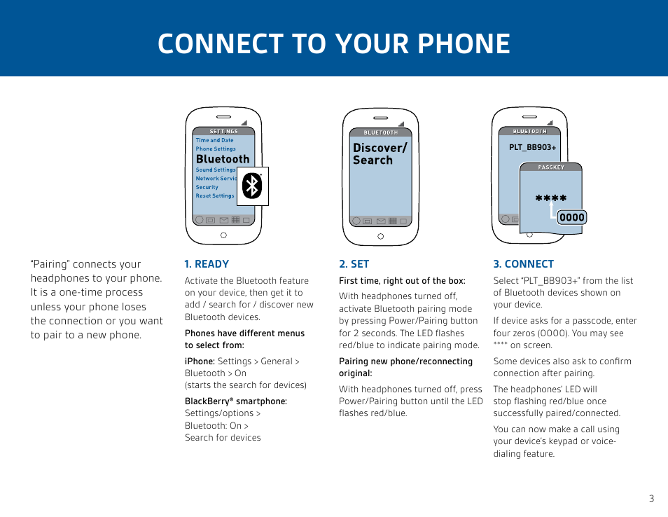 Connect to your phone | Plantronics Backbeat 903+ User Manual | Page 3 / 9