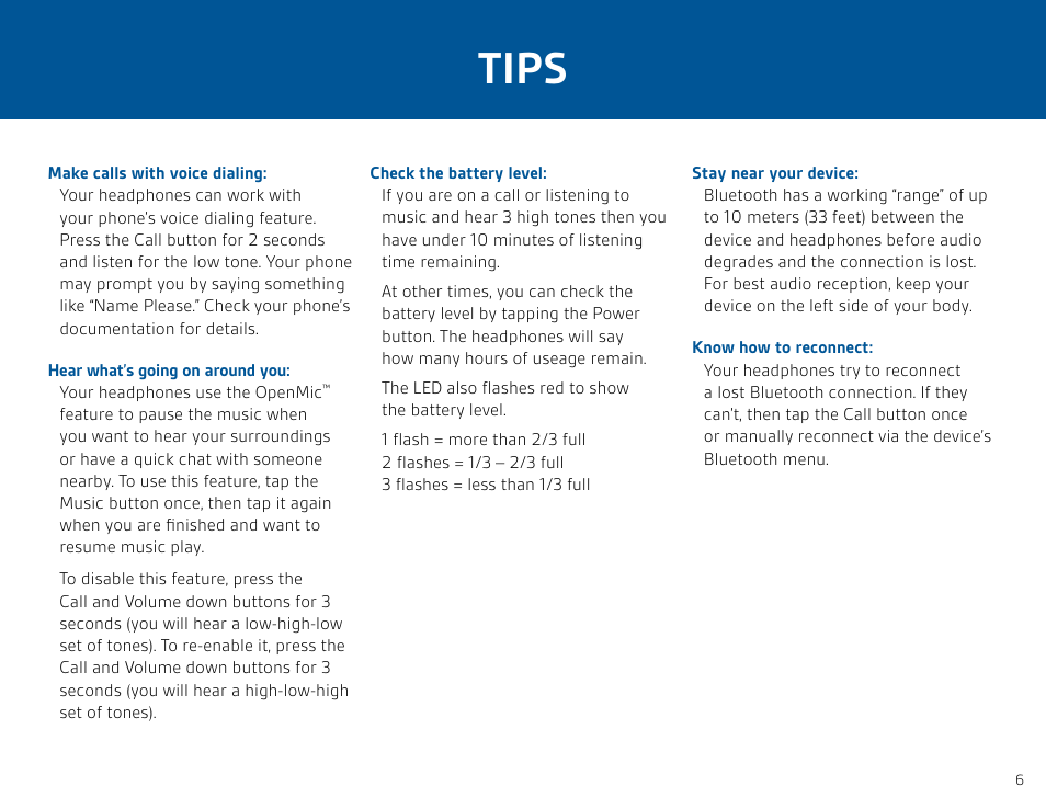 Tips | Plantronics Backbeat 903+ User Manual | Page 6 / 9