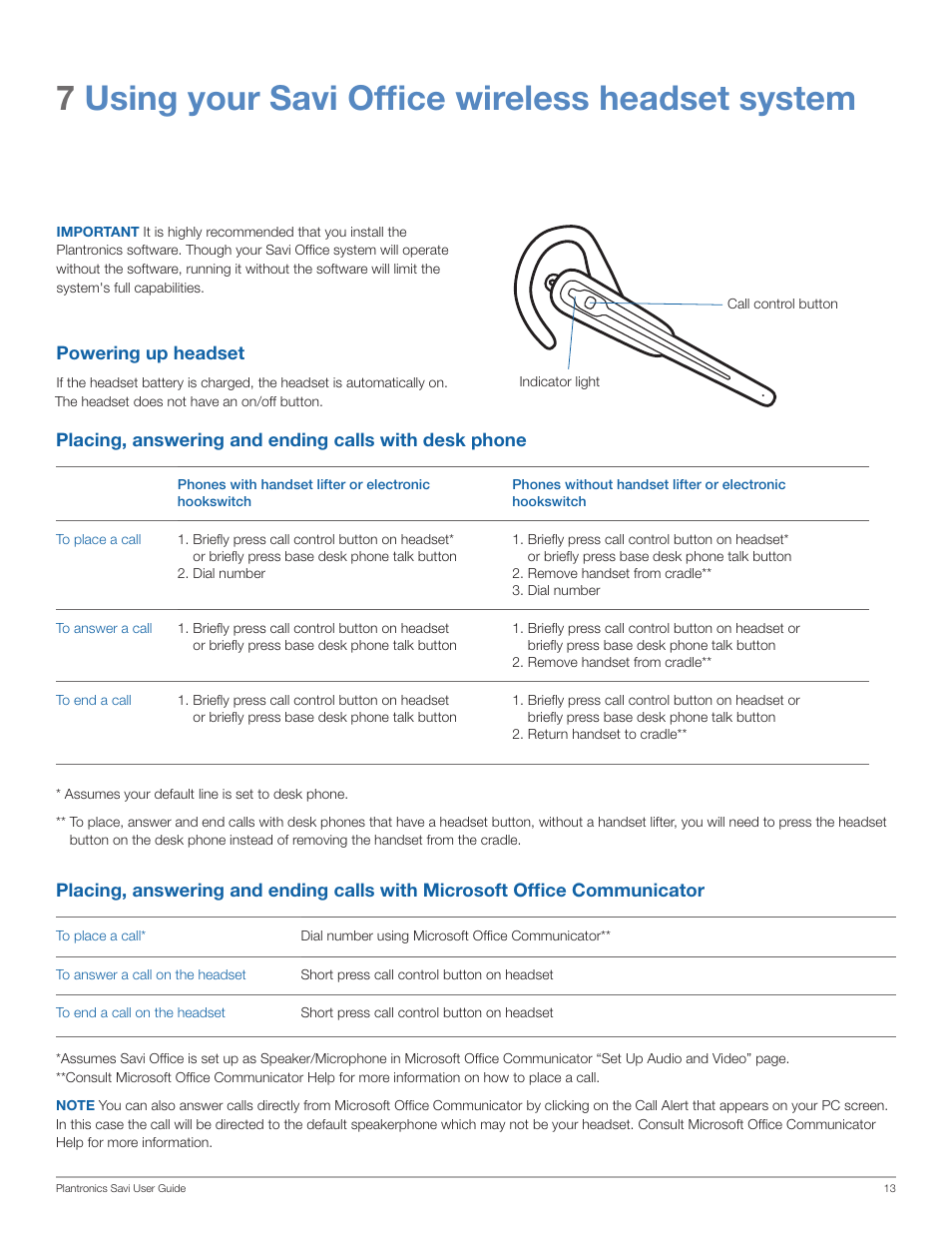 7using your savi office wireless headset system | Plantronics Savi Office WO101 User Manual | Page 13 / 25