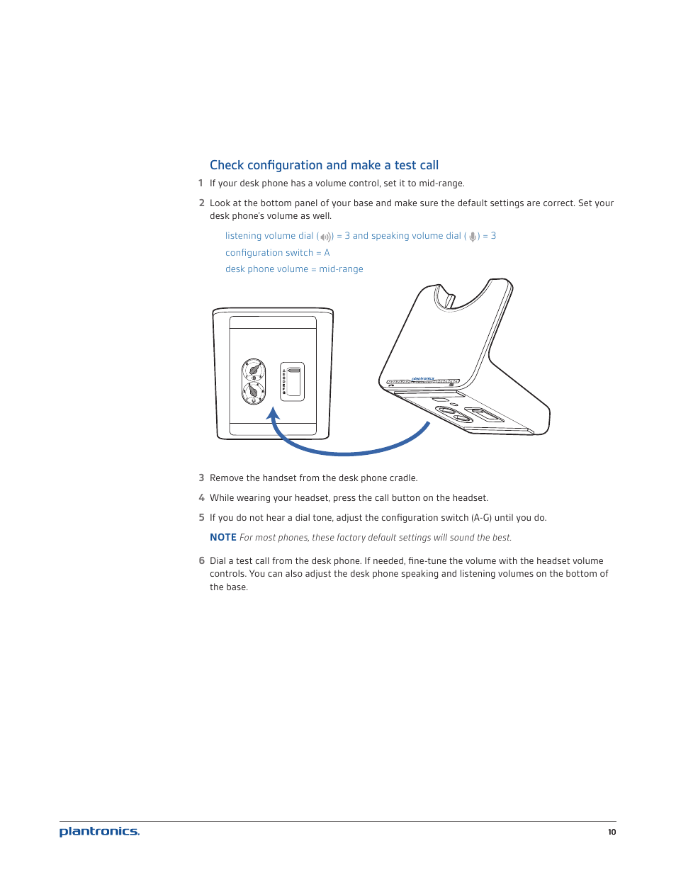 Check configuration and make a test call | Plantronics CS520 User Manual | Page 10 / 21