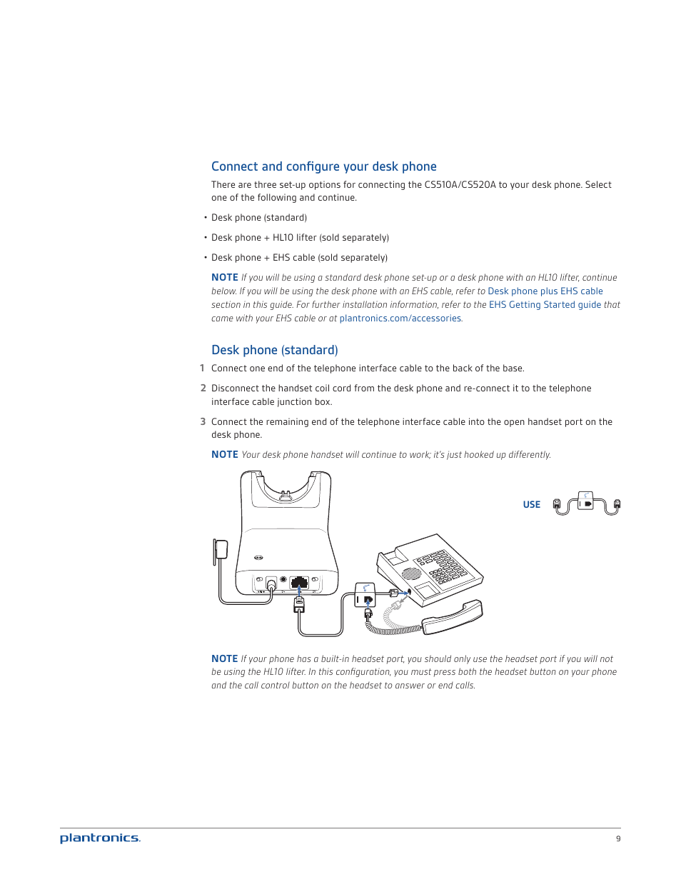 Connect and configure your desk phone, Desk phone (standard) | Plantronics CS520 User Manual | Page 9 / 21