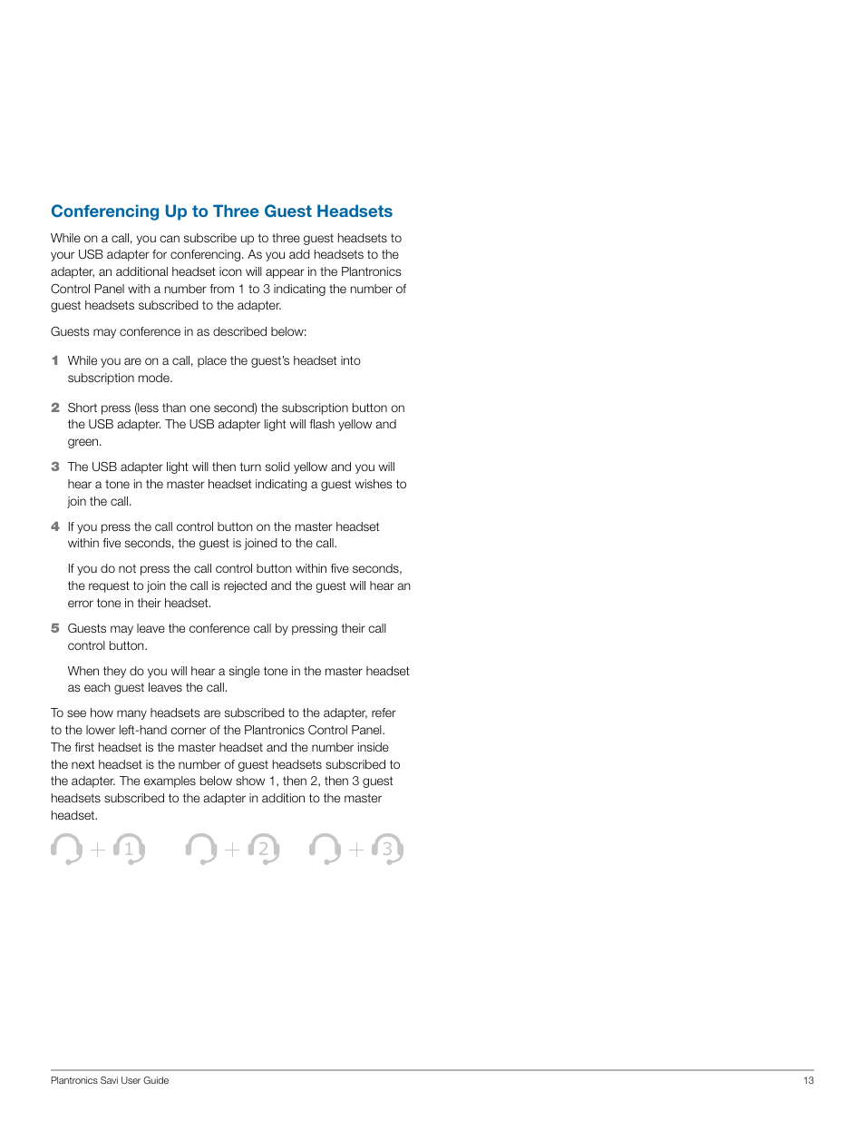 Conferencing up to three guest headsets | Plantronics Savi W440-M User Manual | Page 13 / 22