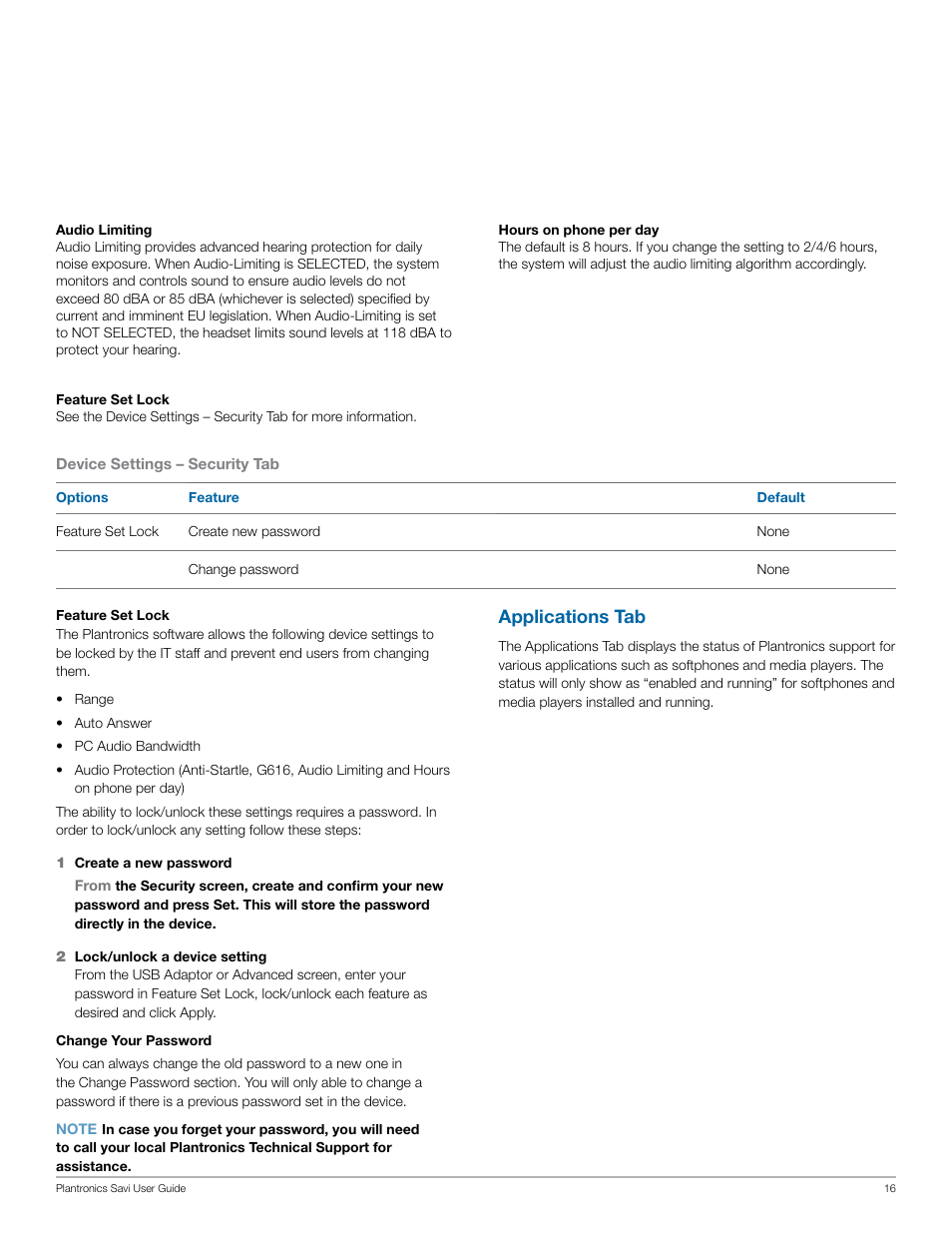 Applications tab | Plantronics Savi W440-M User Manual | Page 16 / 22