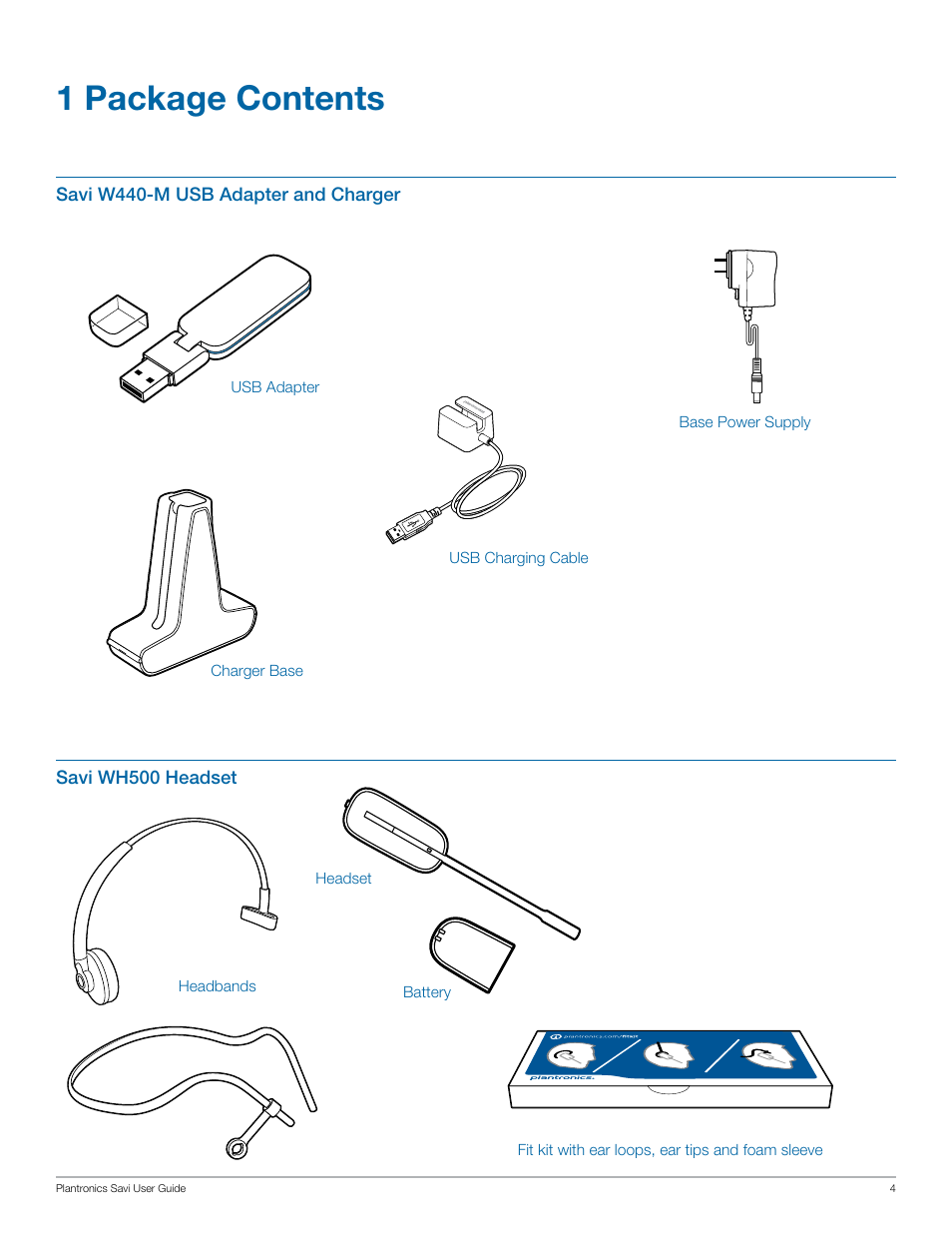 1 package contents | Plantronics Savi W440-M User Manual | Page 4 / 22