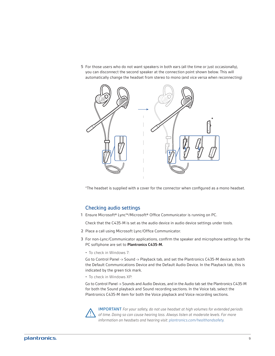 Checking audio settings | Plantronics Blackwire 435-M User Manual | Page 9 / 14