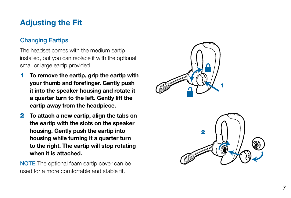 Changing eartips, Adjusting the fit | Plantronics Voyager PRO User Manual | Page 11 / 19