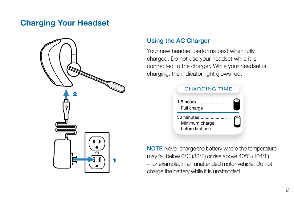Charging your headset | Plantronics Voyager PRO User Manual | Page 6 / 19