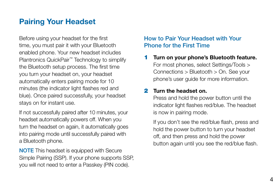 Pairing your headset | Plantronics Voyager PRO User Manual | Page 8 / 19