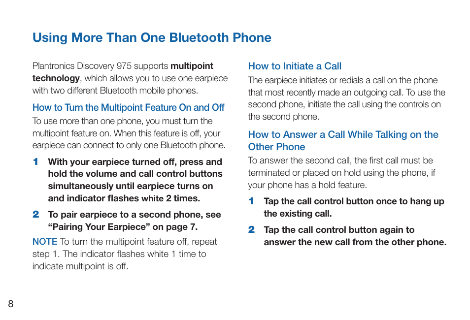 Using more than one bluetooth phone | Plantronics Discovery 975 User Manual | Page 12 / 21