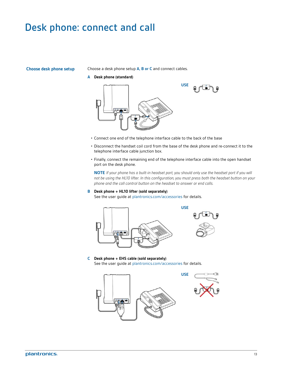 Desk phone: connect and call, Choose desk phone setup | Plantronics Savi W745 User Manual | Page 13 / 38