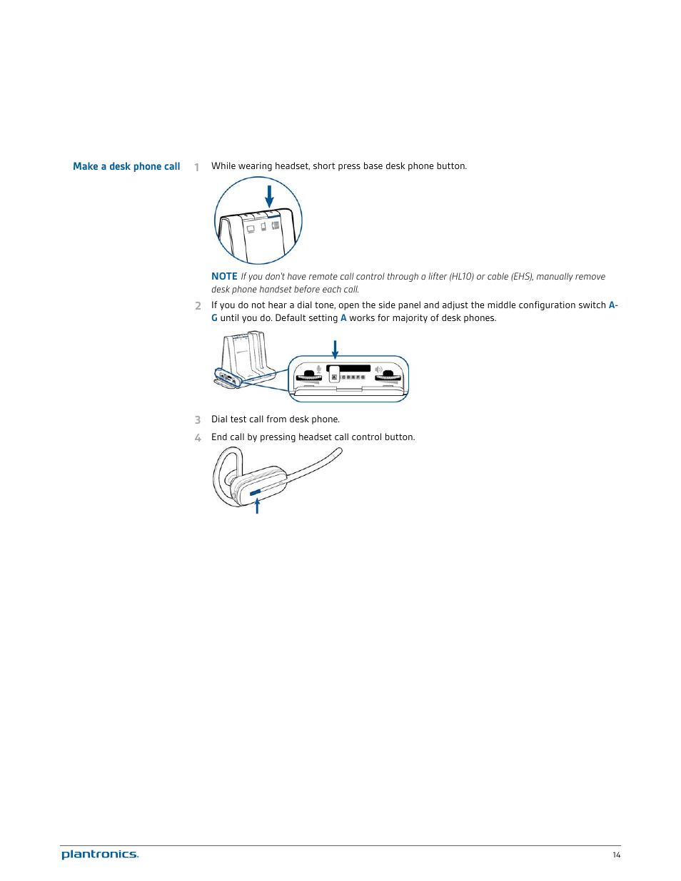 Make a desk phone call | Plantronics Savi W745 User Manual | Page 14 / 38