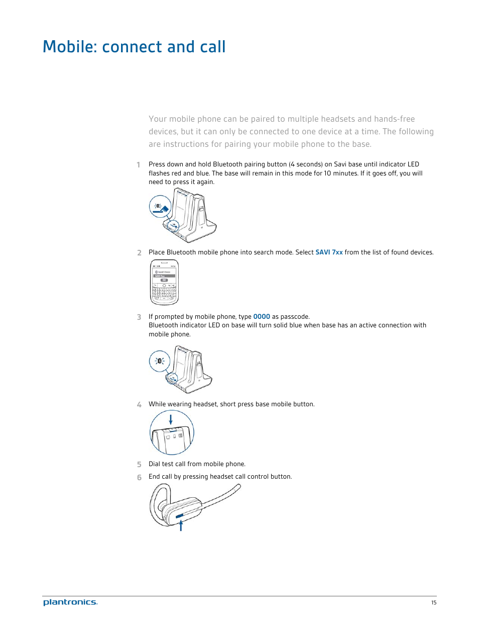 Mobile: connect and call | Plantronics Savi W745 User Manual | Page 15 / 38