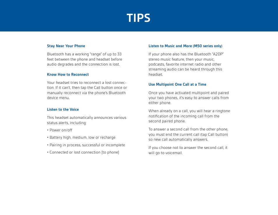 Tips | Plantronics M20 User Manual | Page 5 / 7