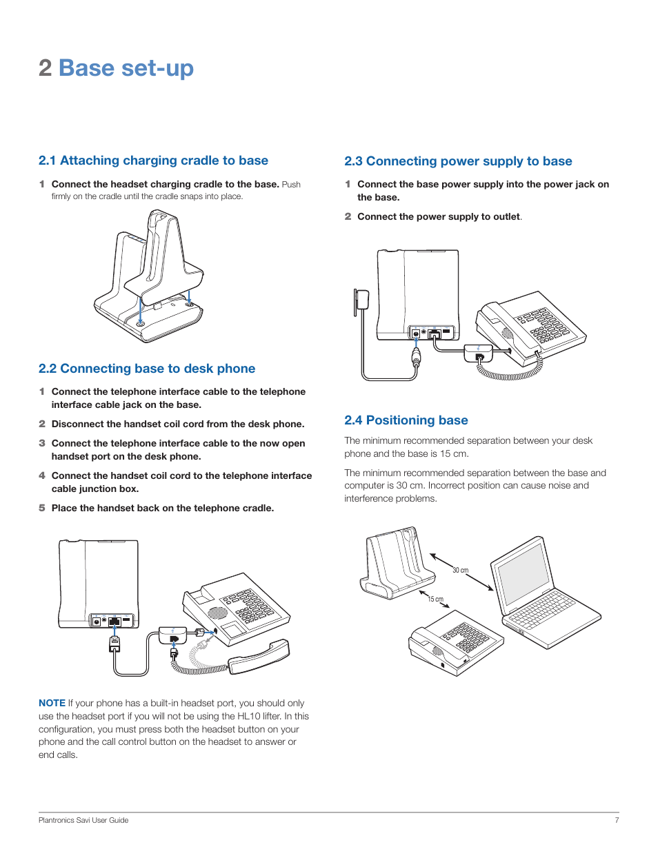 2base set-up | Plantronics Savi Office WO100 User Manual | Page 7 / 25