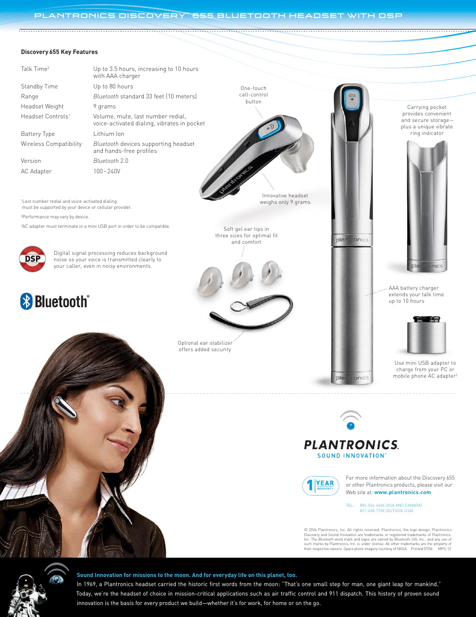 Plantronics discovery, 655 bluetooth headset with dsp | Plantronics Discovery 655 User Manual | Page 2 / 2