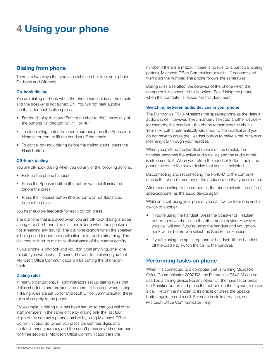 4using your phone | Plantronics Calisto 540 User Manual | Page 10 / 16