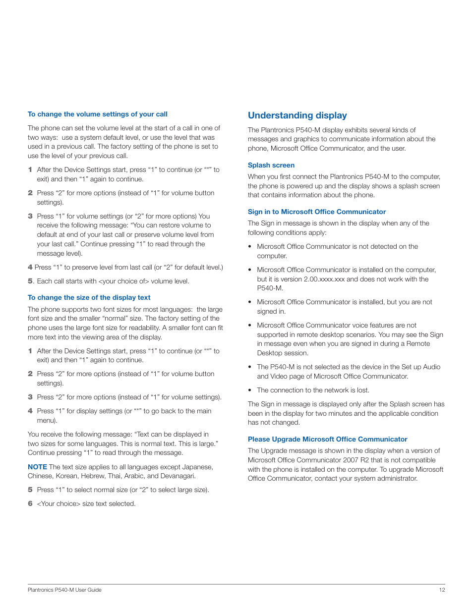 Understanding display | Plantronics Calisto 540 User Manual | Page 12 / 16