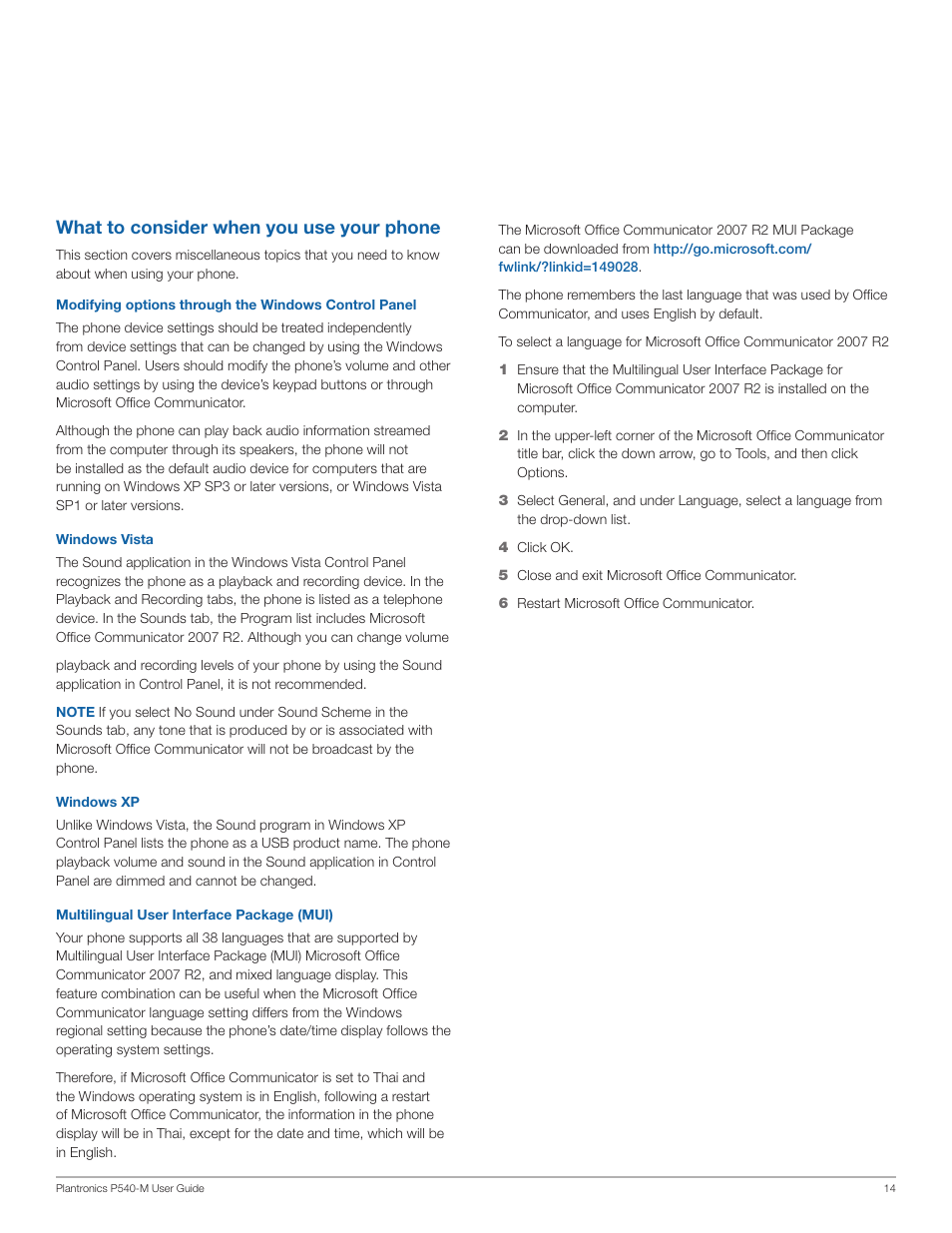 What to consider when you use your phone | Plantronics Calisto 540 User Manual | Page 14 / 16