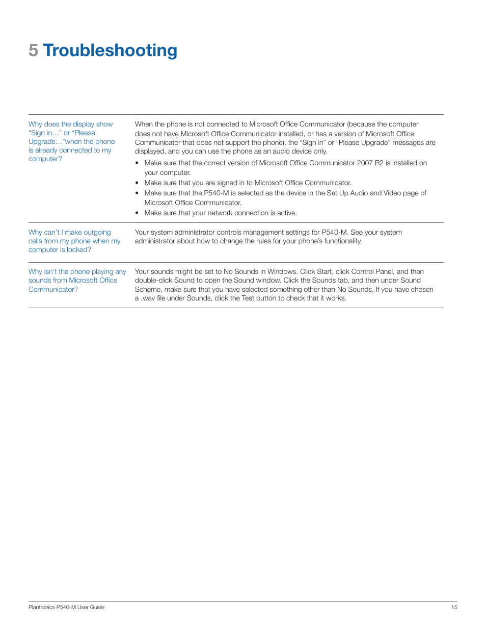 5troubleshooting | Plantronics Calisto 540 User Manual | Page 15 / 16