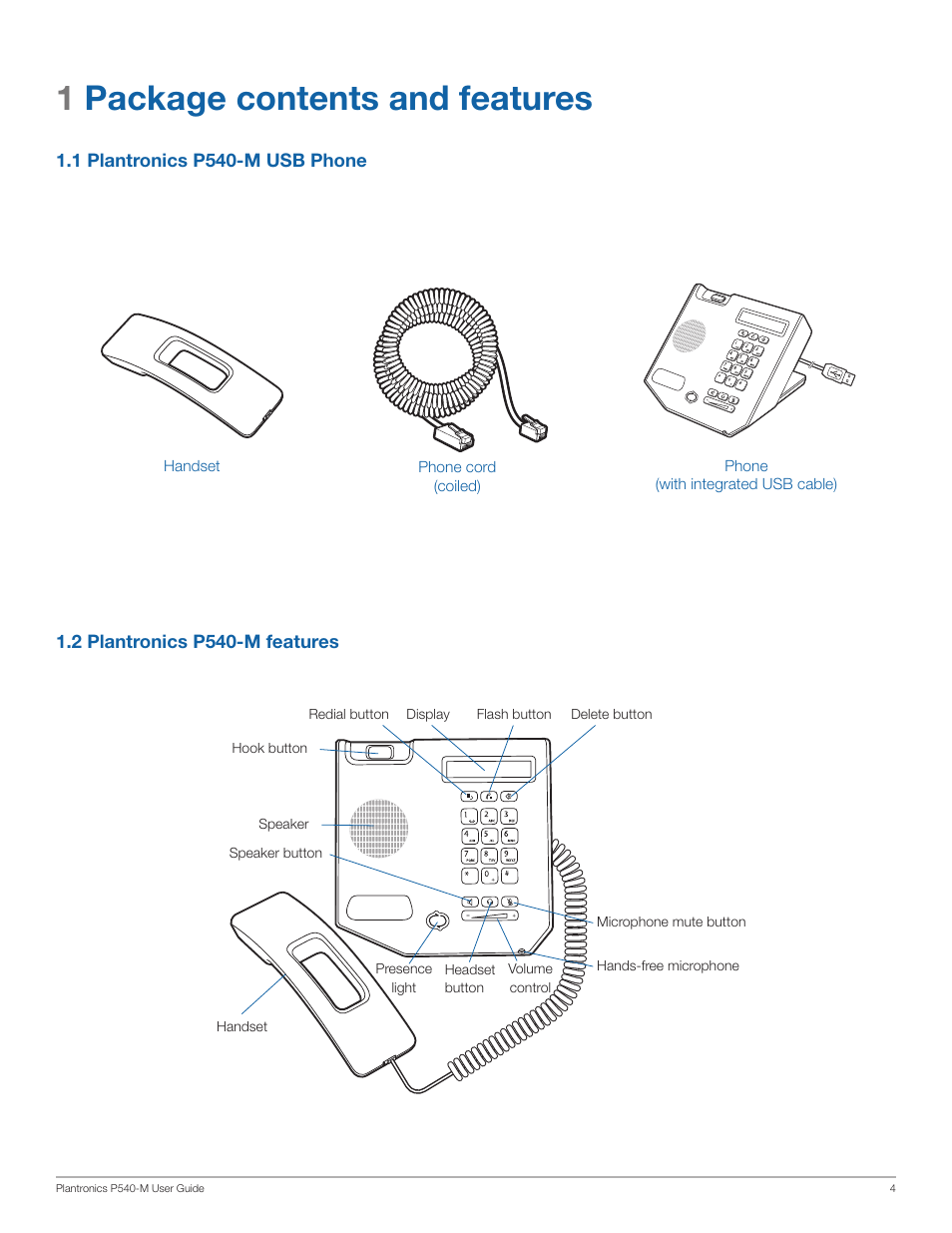 1package contents and features | Plantronics Calisto 540 User Manual | Page 4 / 16