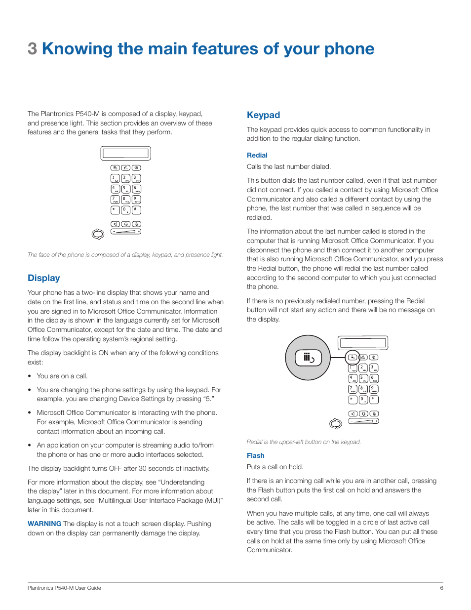 3knowing the main features of your phone | Plantronics Calisto 540 User Manual | Page 6 / 16