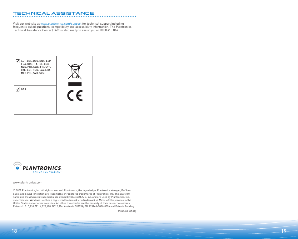 Technical assistance | Plantronics Voyager 510-USB User Manual | Page 10 / 10