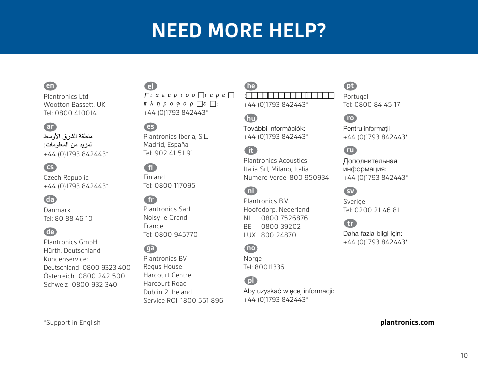 Need more help | Plantronics Voyager PRO HD User Manual | Page 10 / 11