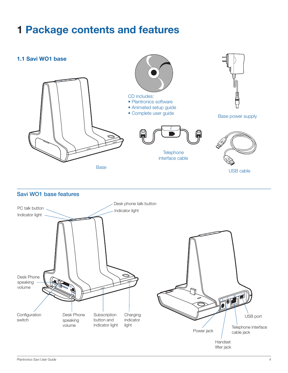 1package contents and features | Plantronics Savi Office WO350 User Manual | Page 4 / 25