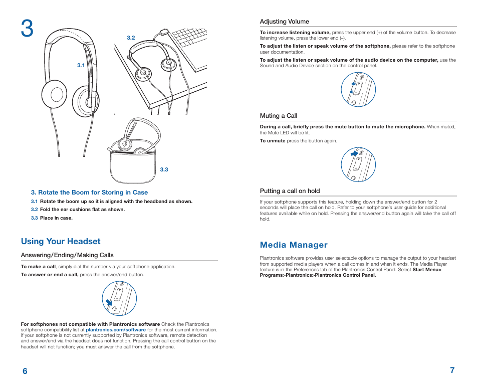 Media manager, 67 using your headset | Plantronics Blackwire 420 User Manual | Page 4 / 5