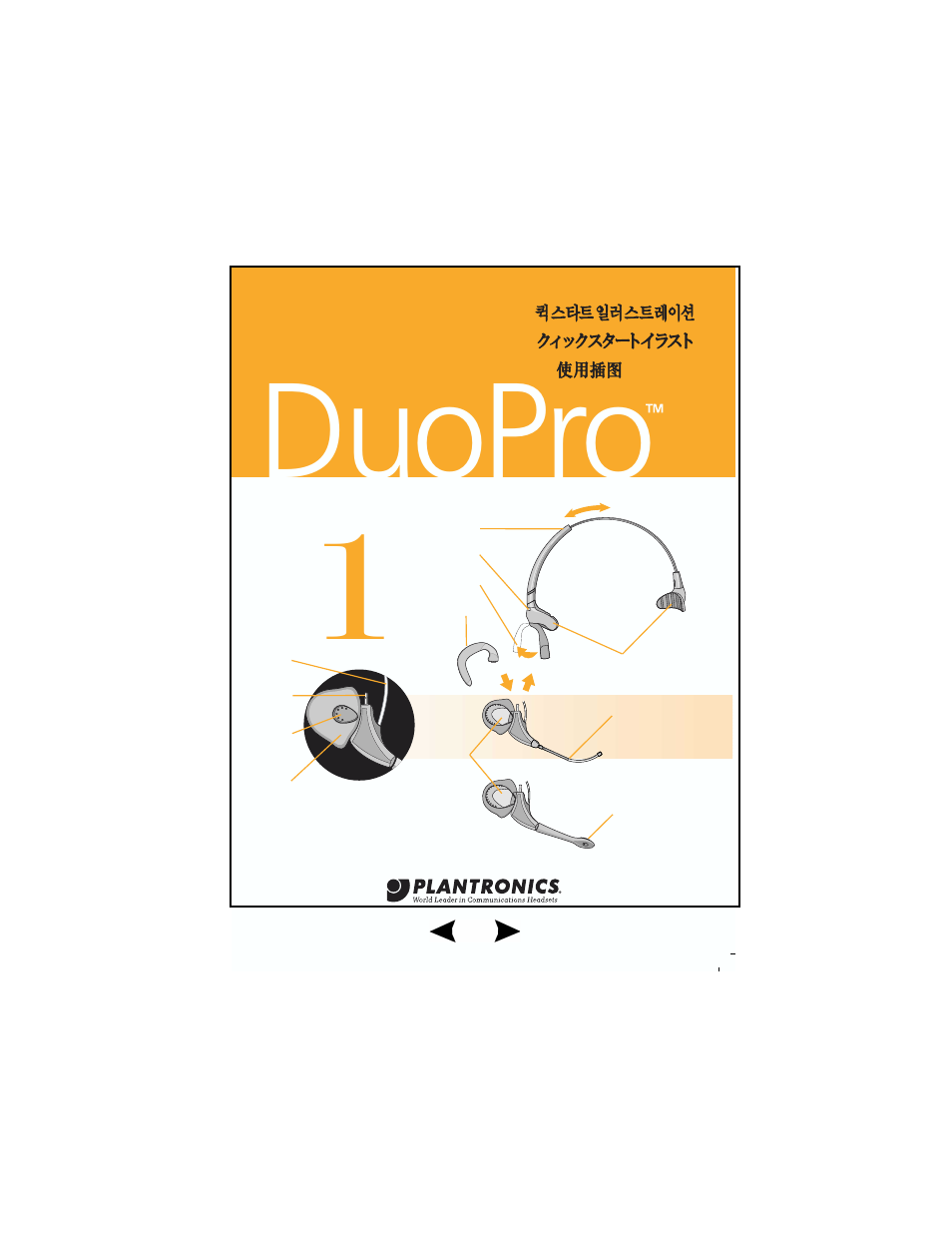 1 cable to quick disconnect, 2 pivot pin, 3 headset receiver, inside view | 4 replaceable ear cushion, 5 adjustable headband for over-the-head headsets, 6 cable stabilizer notch, 10 stabilizer bars, 11 voice tube boom, 12 noise-canceling microphone boom, Duopro | Plantronics DuoPro User Manual | Page 12 / 18