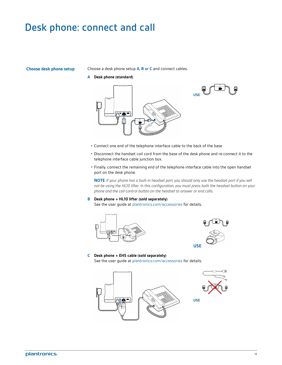 Desk phone: connect and call, Choose desk phone setup | Plantronics Savi W730-M User Manual | Page 11 / 36