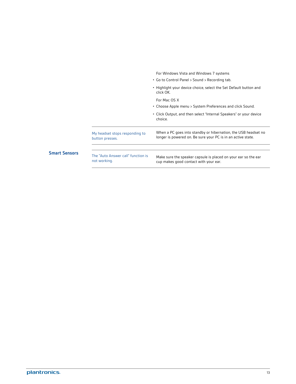 Smart sensors | Plantronics Blackwire C520 User Manual | Page 13 / 14