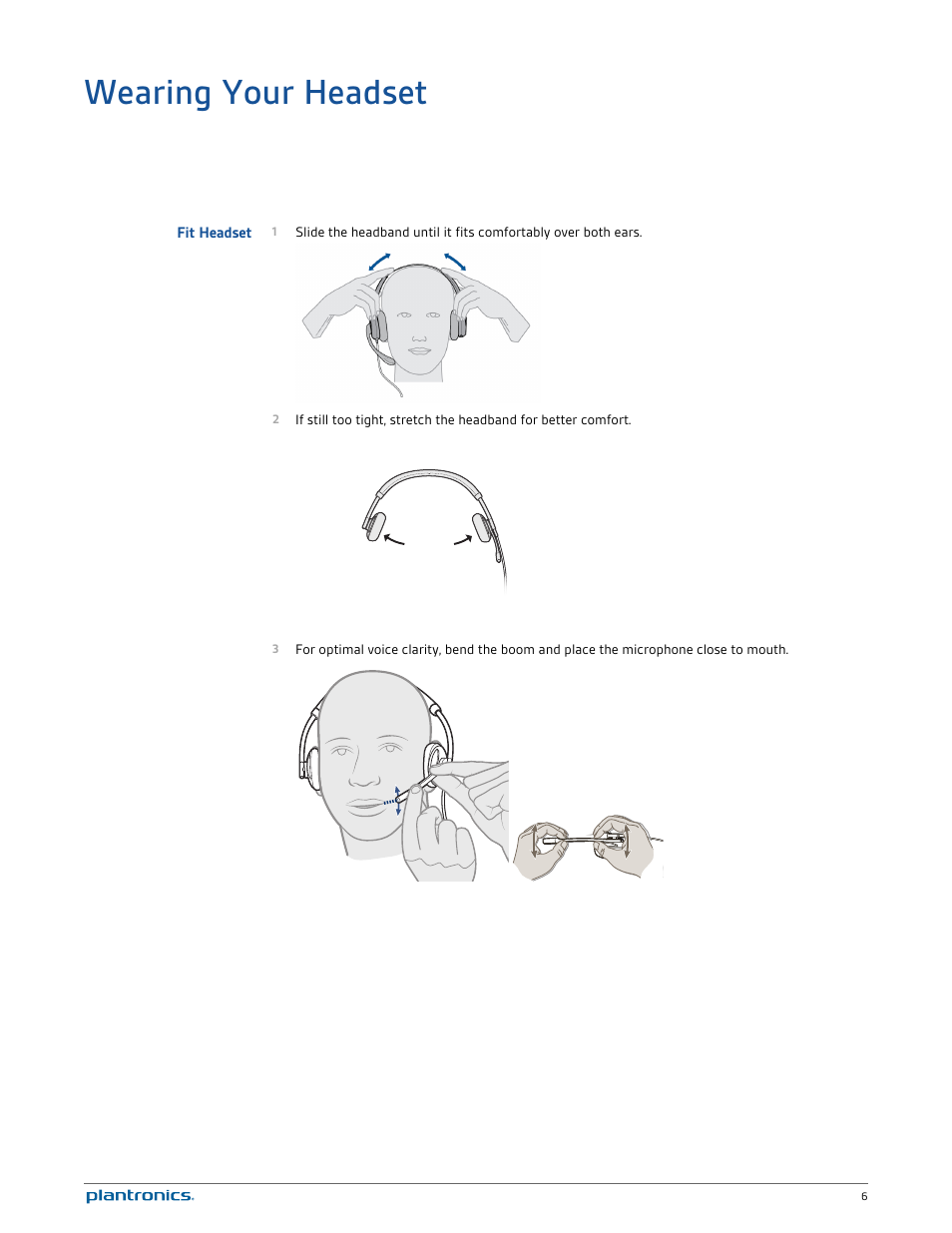 Wearing your headset, Fit headset | Plantronics Blackwire C520 User Manual | Page 6 / 14
