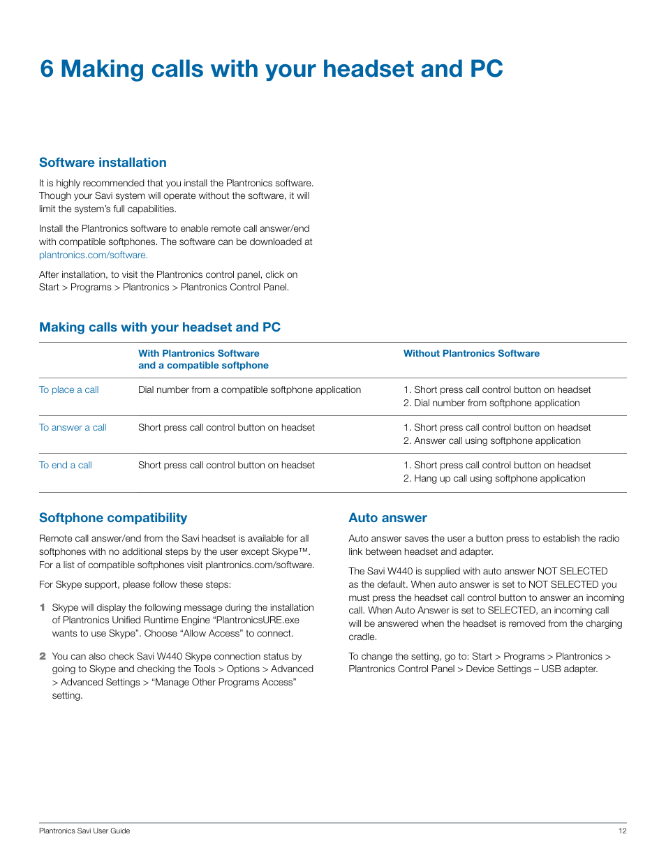 6 making calls with your headset and pc | Plantronics Savi W440 User Manual | Page 12 / 22