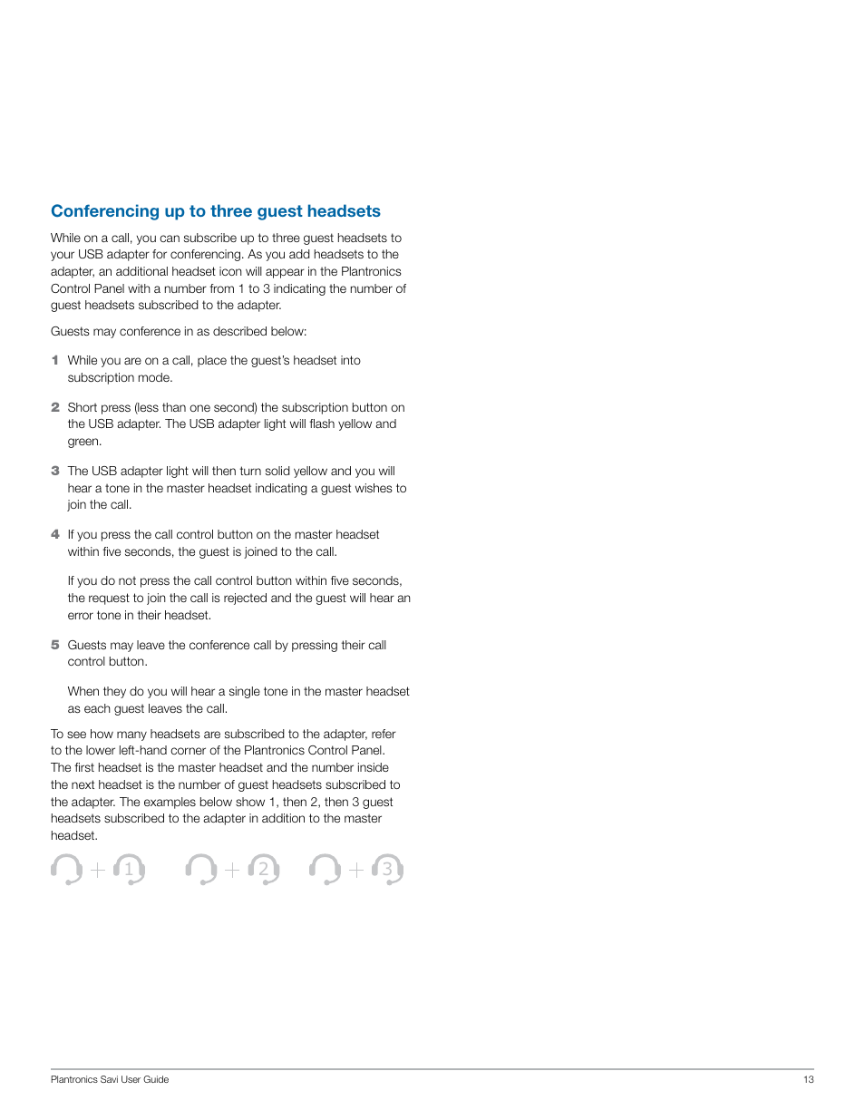 Conferencing up to three guest headsets | Plantronics Savi W440 User Manual | Page 13 / 22